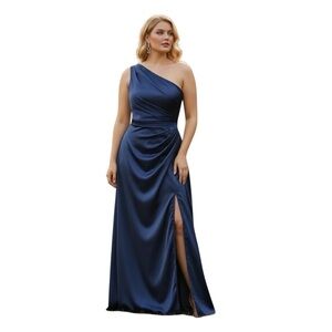 Sophisticated One-Shoulder Navy Dress Plus Size 2X